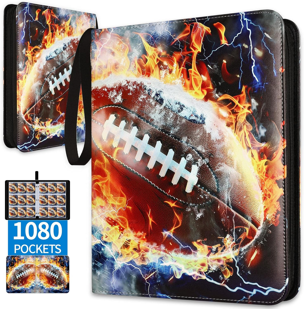 1080 Pockets Football Card Binder 9 Pocket, Trading Card Binder with 60 Page Removable Sleeves