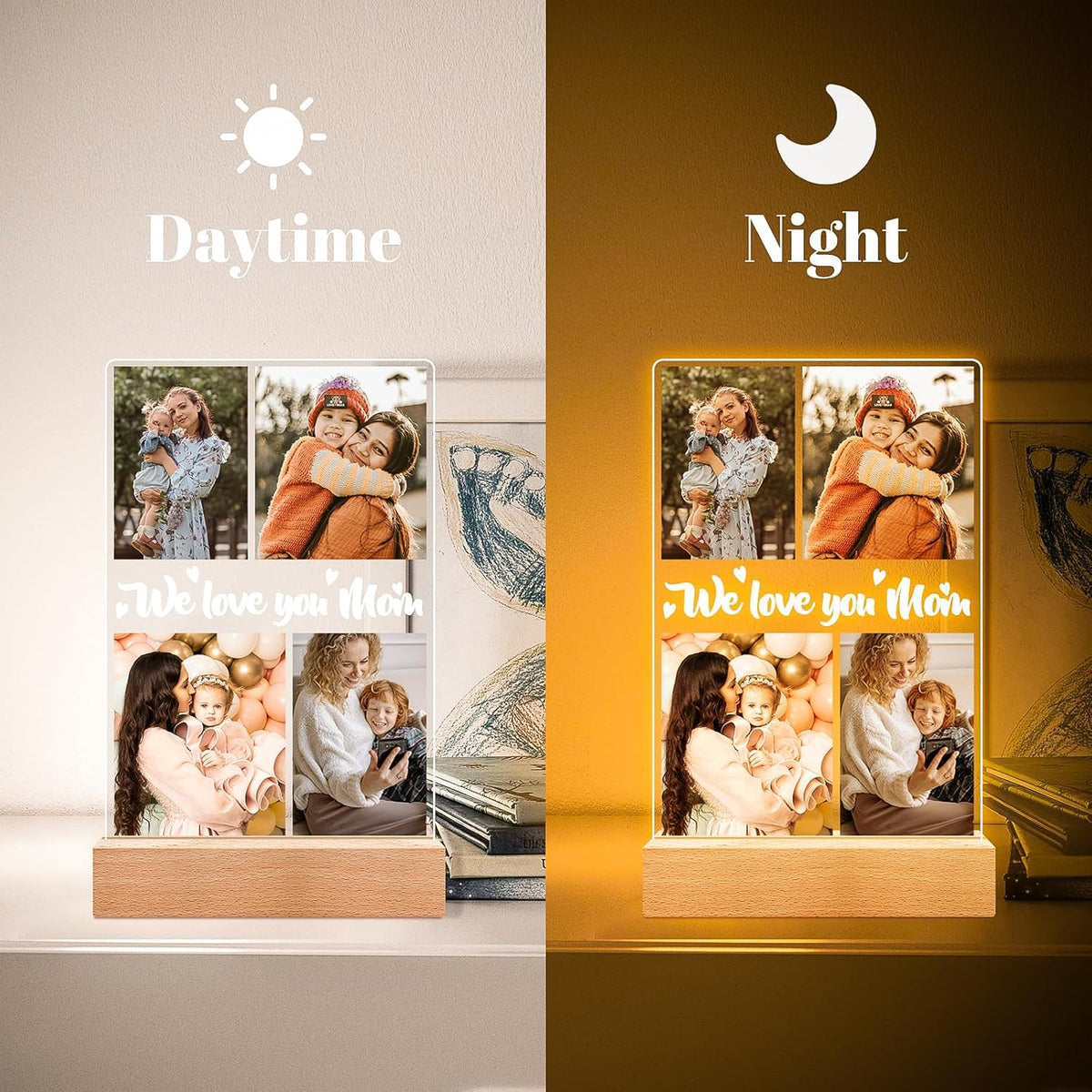 Personalized Picture Frame with Night Light, Customized Photo Frame with Photos, Customized Photo
