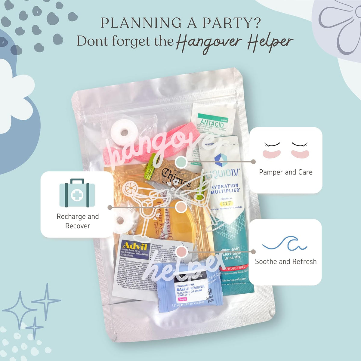Hangover Kit (5 Pack) Pre Filled Party Favors, Goodie Bags, Gift for Bachelorette, Wedding, 21st