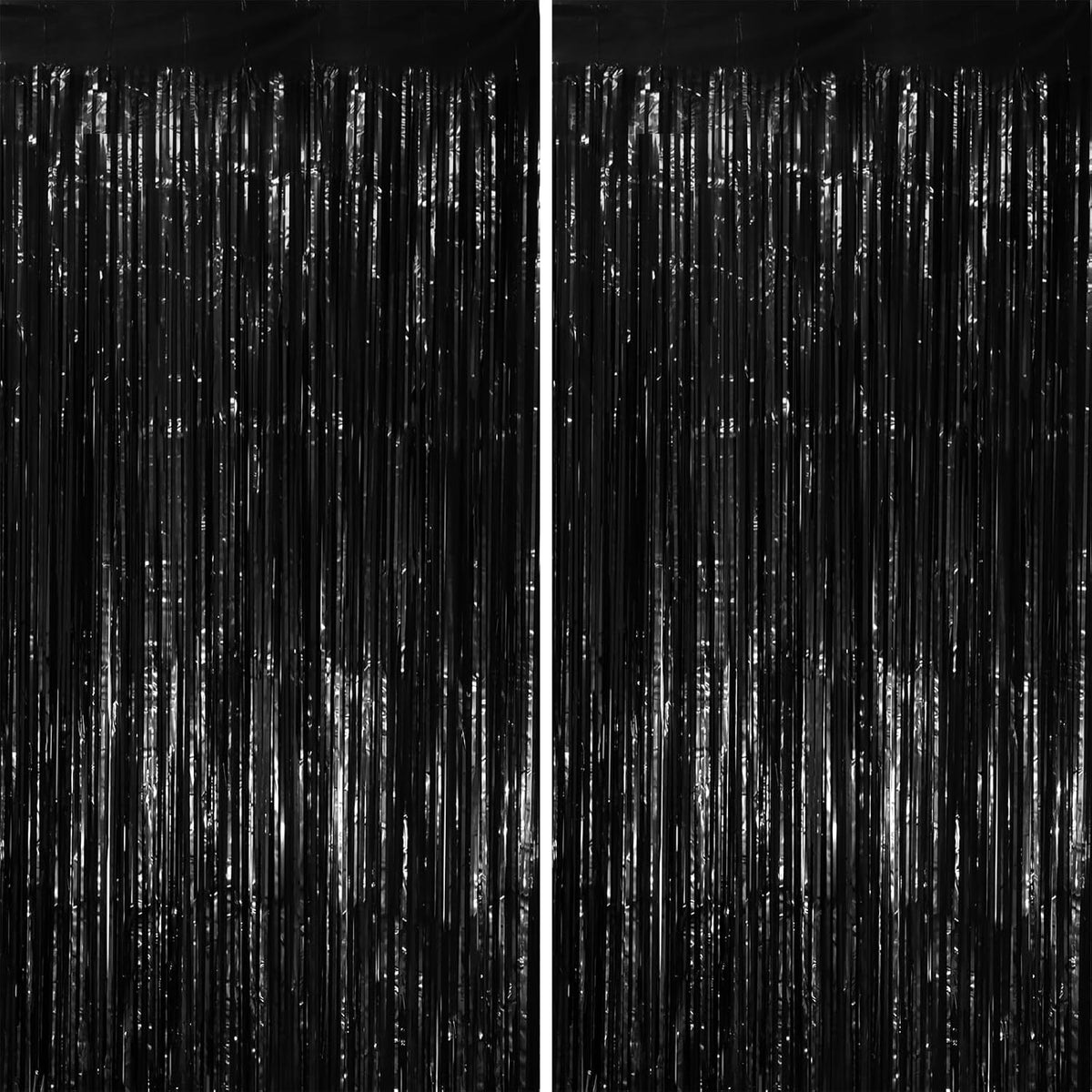 2 Pack Black Tinsel Foil Fringe Curtains, Black Party Decorations, Metallic Tinsel Party Streamers