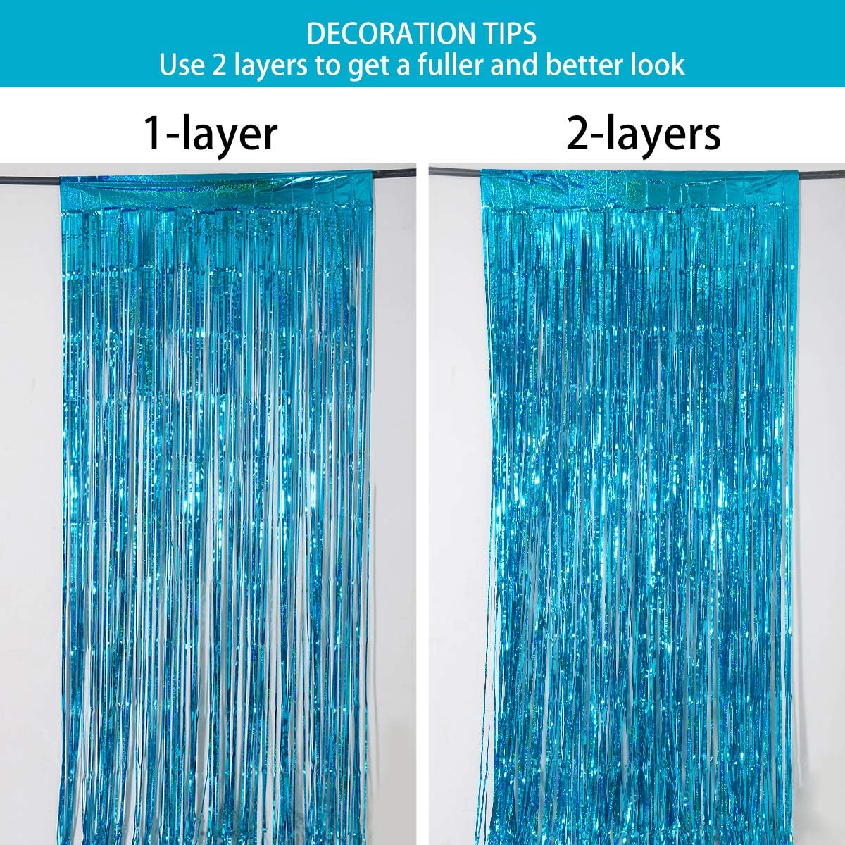 Foil Fringe Curtains Party Decorations - Melsan 3 Pack 3.2 x 8.2 ft Tinsel Curtain Party Photo