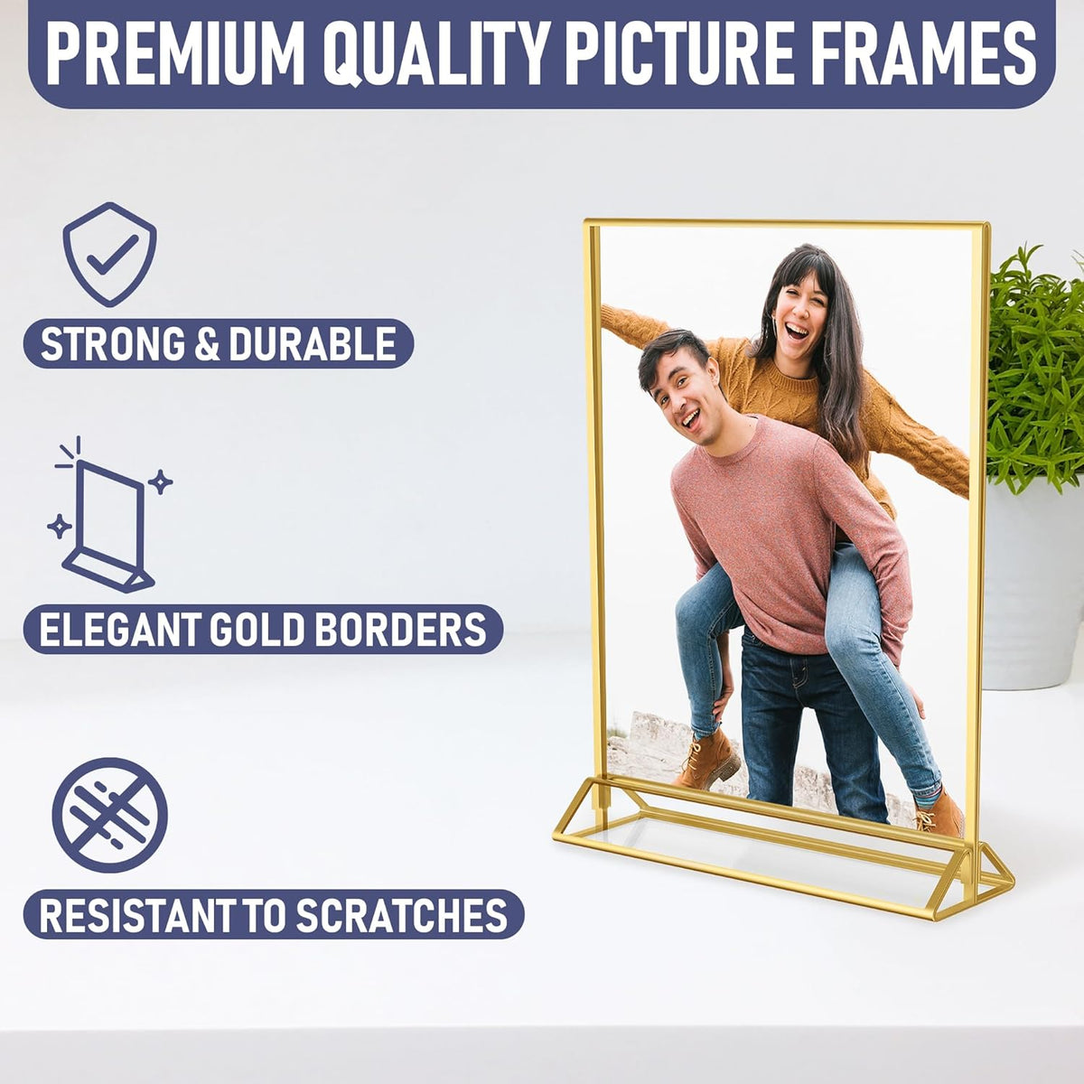 Gold Picture Frames Double-Sided, 6-Pack 8.5x11 Acrylic Table Number Holders, Clear Easel Stands