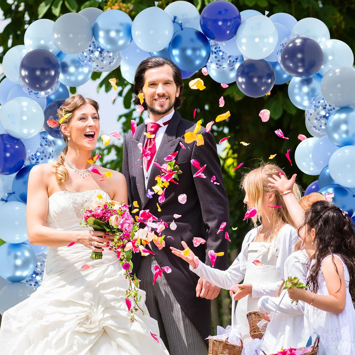 100pcs Blue Balloons - 12inch Metallic Royal Navy & Pearl Blue Balloons with Confetti for Birthday