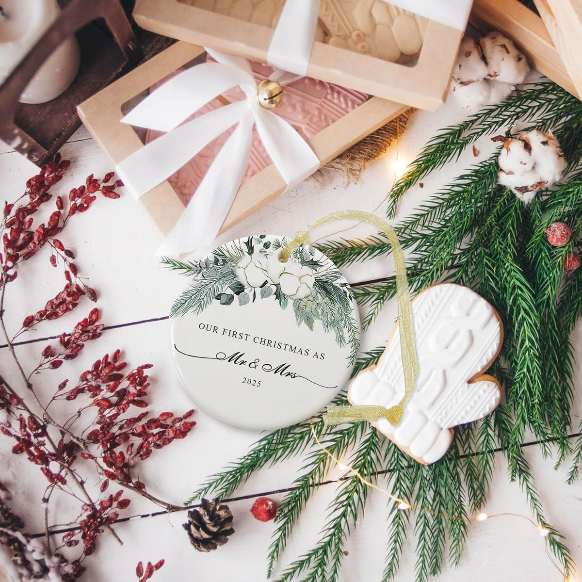 2025 First Christmas Married Ornament,First Year as Mr and Mrs Christmas Hanging Ornament Wedding