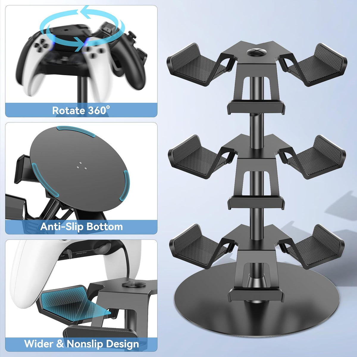 Headset Stand 3 Tiers for Desk, Rotatable Gaming Controller Stand for PS5/PS4/Xbox/Switch2/PS
