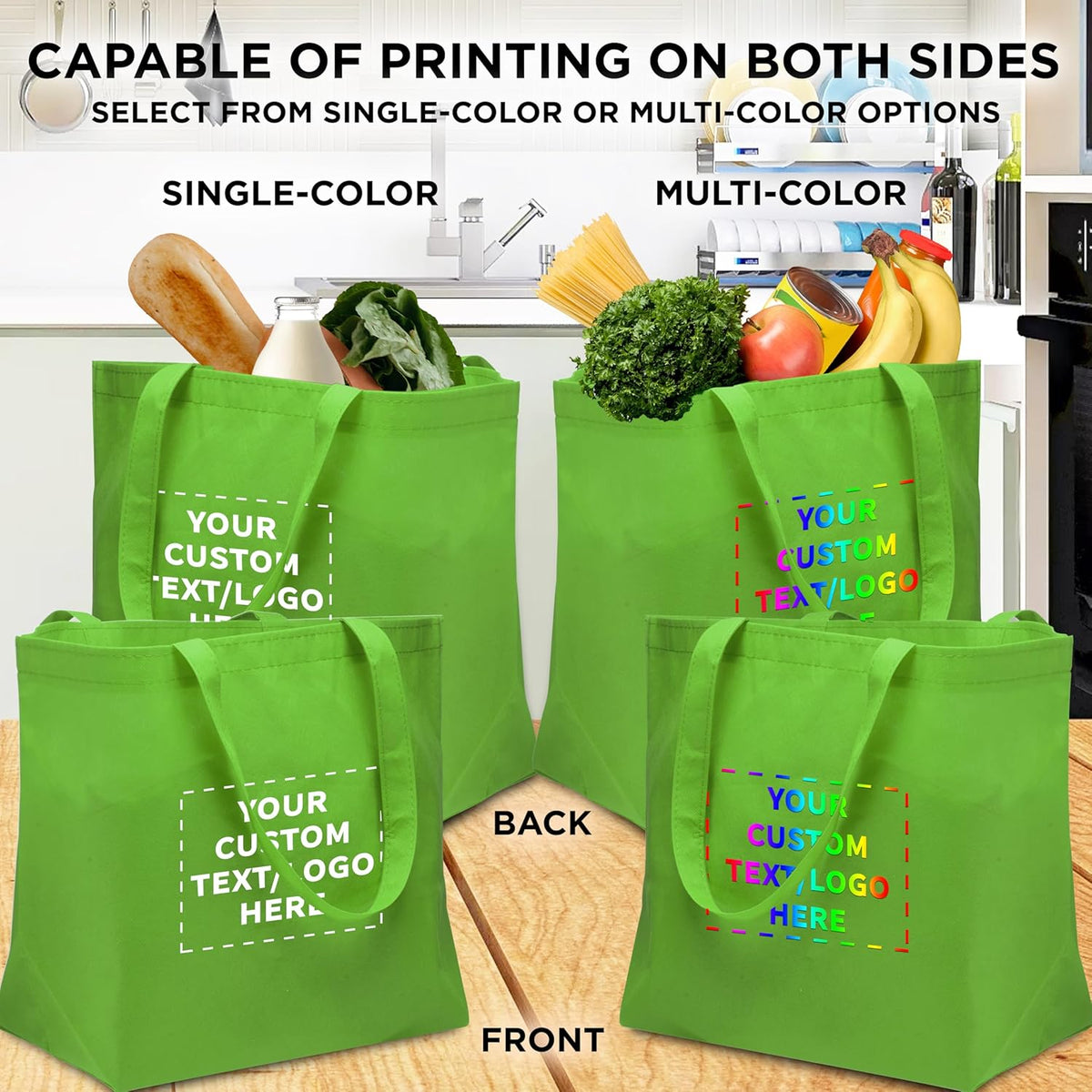DISCOUNT PROMOS Custom Southern Style Grocery Tote Bags Set of 100 - Personalized Bulk Pack
