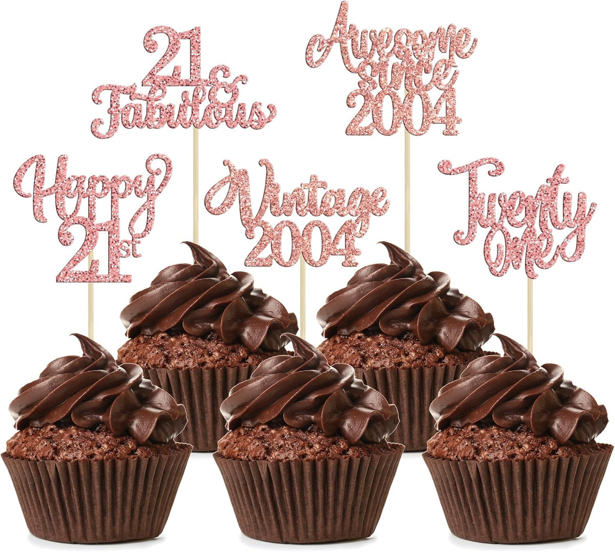 30Pcs Vintage 2004 Cupcake Toppers Glitter Twenty-one 21 Fabulous Happy 21st Birthday Cupcake Picks