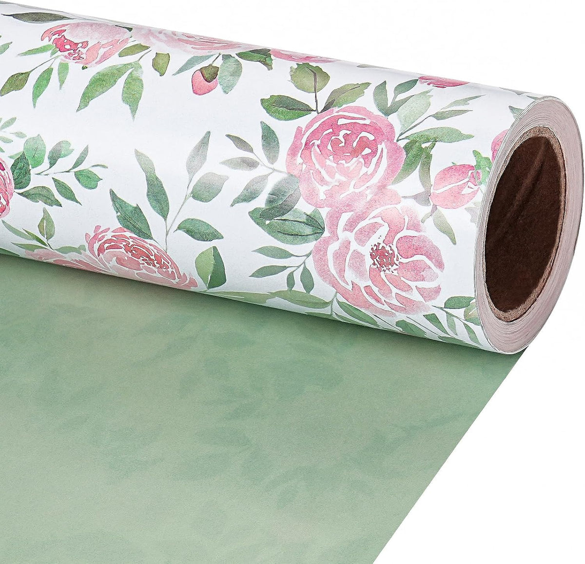 RUSPEPA Reversible Floral Wrapping Paper Roll for Girls Women, Mini Roll, Pink Rose Design and