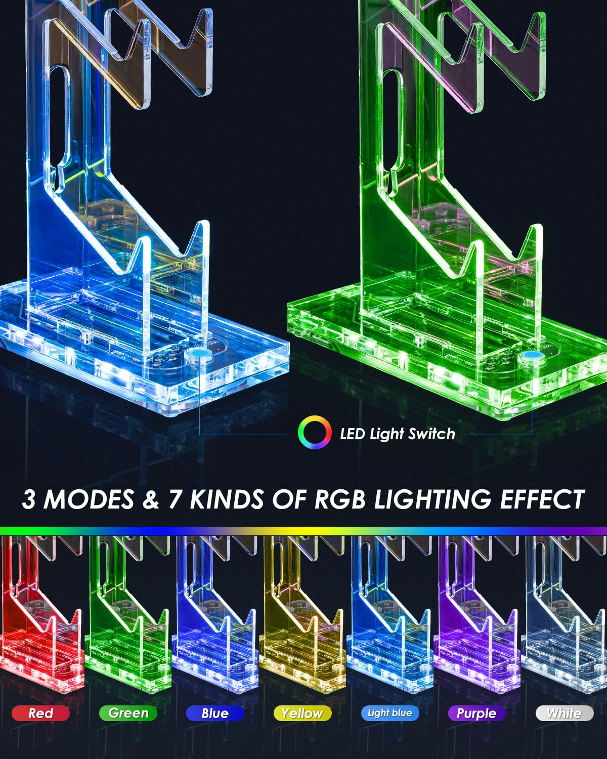 OAPRIRE Headset and Controller Stand with Lights, 2 Tier Acrylic Game Controller Holder, Controller