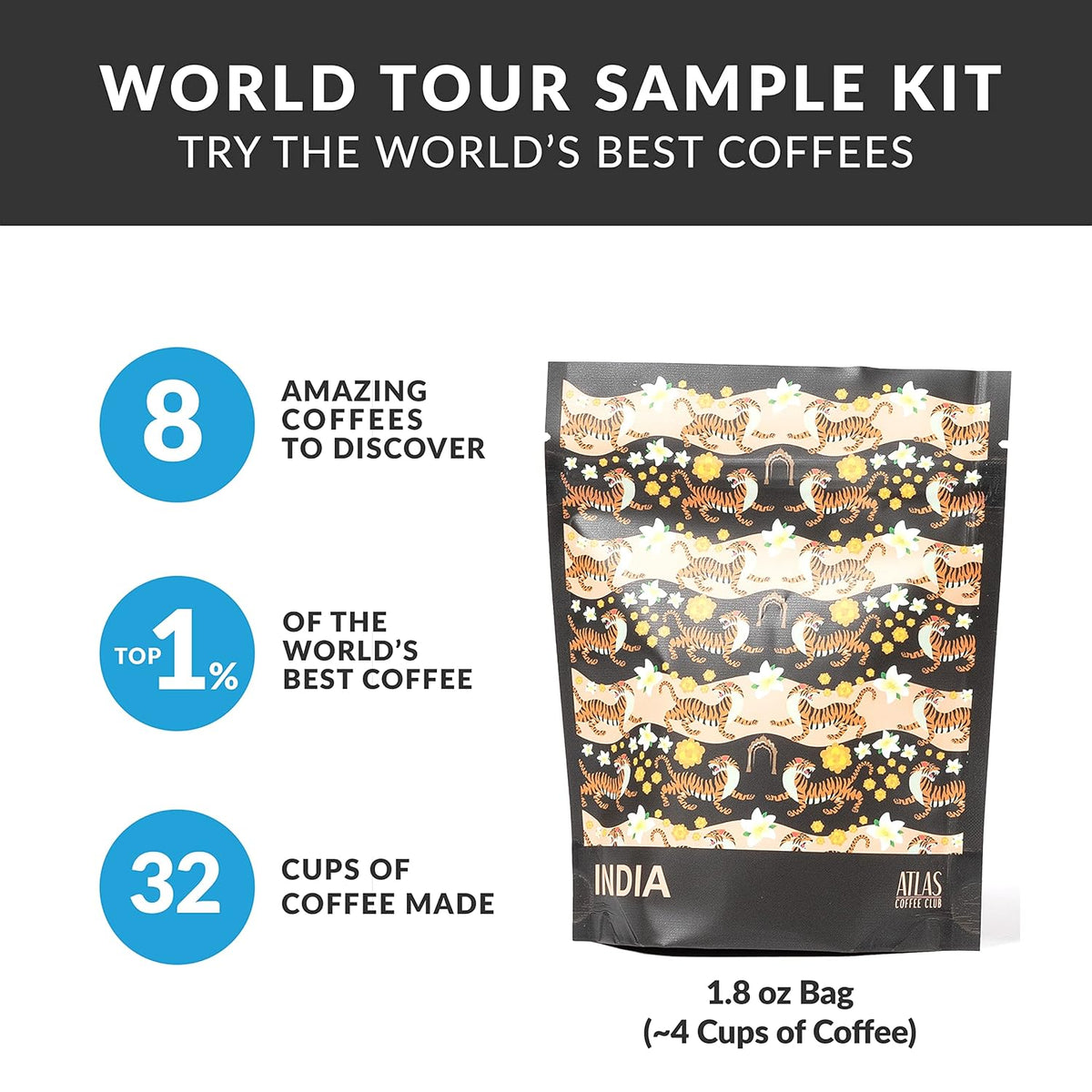 Atlas Coffee Club World of Coffee Discovery Set - Gourmet Coffee Gift Sampler - 8-Pack Variety Box