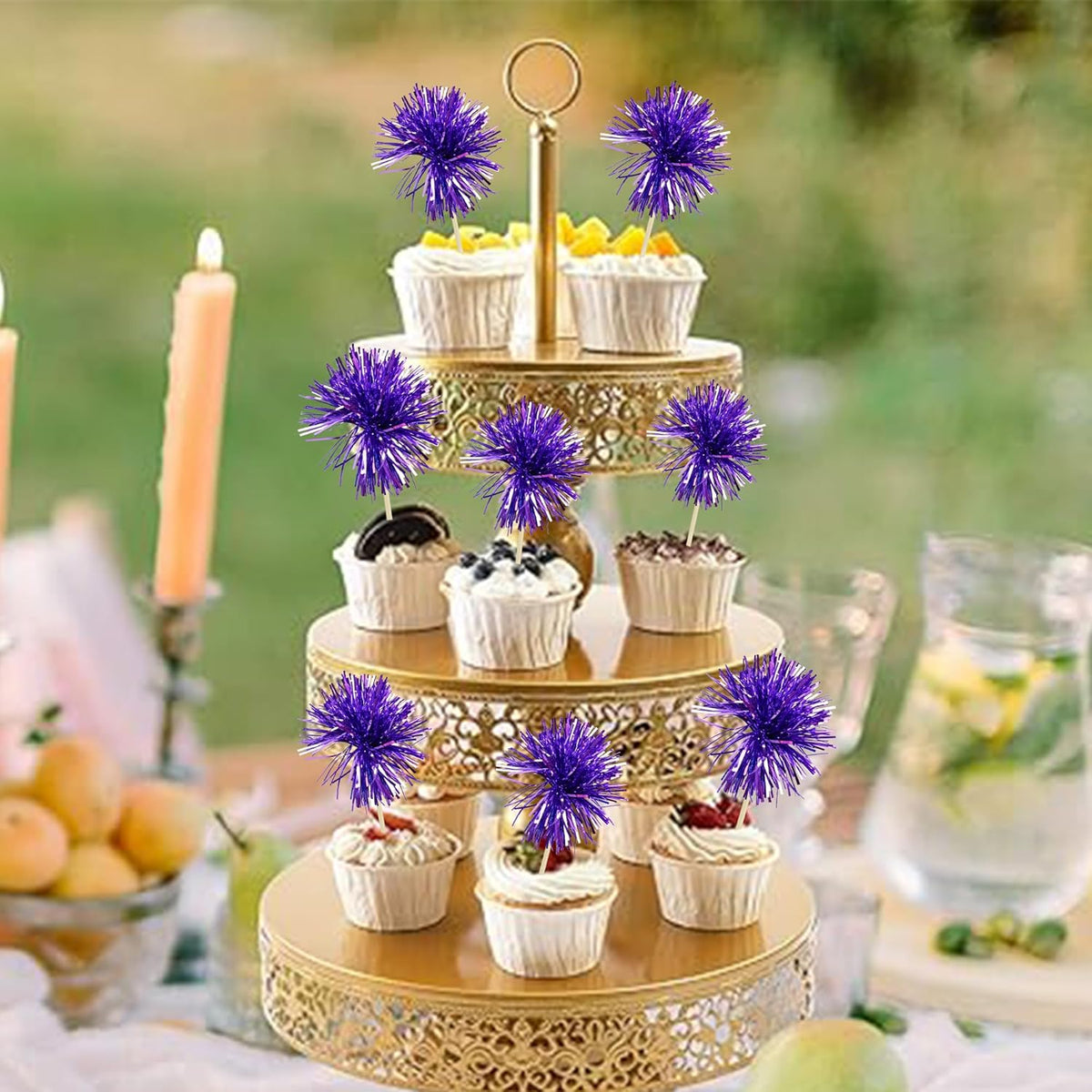 Gyufise 30Pcs Foil Firework Cupcake Toppers Sparkle Tinsel Cake Toppers Tinsel Drink Cake