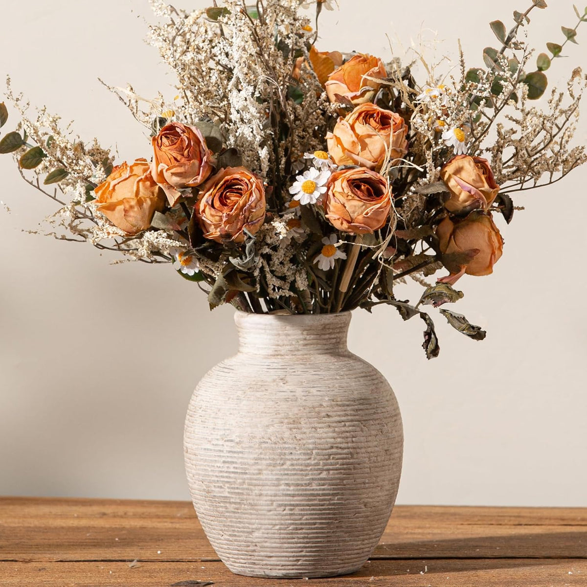 Ceramic Flower Vase Home Decor - Small Farmhouse Table Vases Rustic Vintage Living Room Kitchen