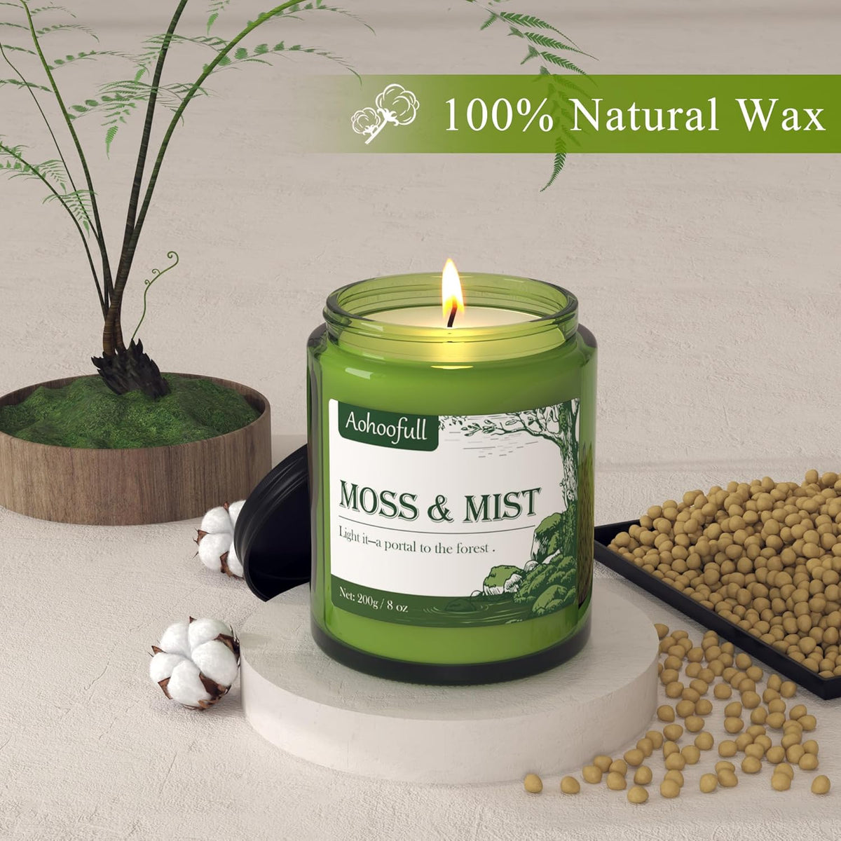 Moss & Mist Soy Candles for Home Scented,4oz 20 Hour Burn Aromatherapy Candle Gift for Stress