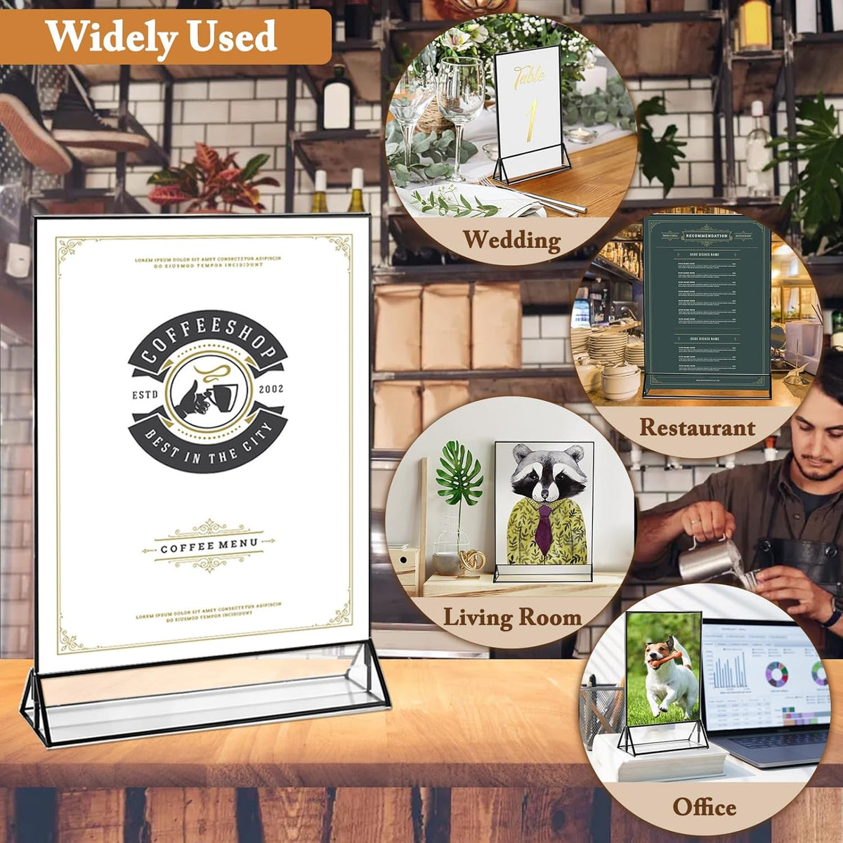 Floroom 6 Pack 8.5x11 Inch Clear Acrylic Sign Holders, Double-Sided Black Display Stand Picture