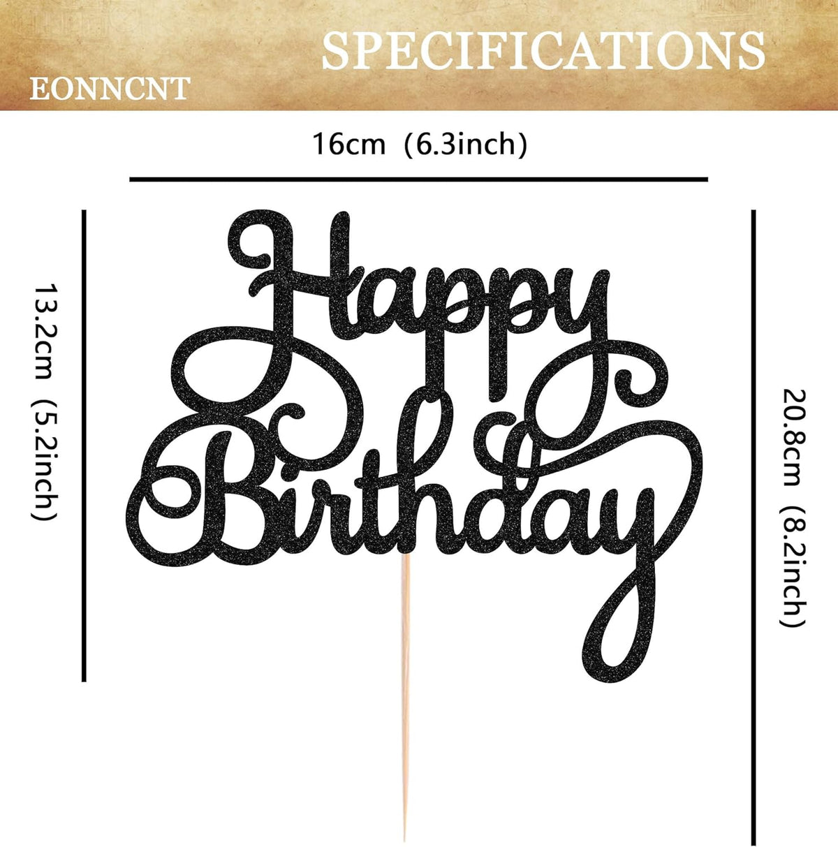 Happy Birthday Cake Topper - Black Glitter Birthday Party Cake Decoration Supplies - Happy Birthday