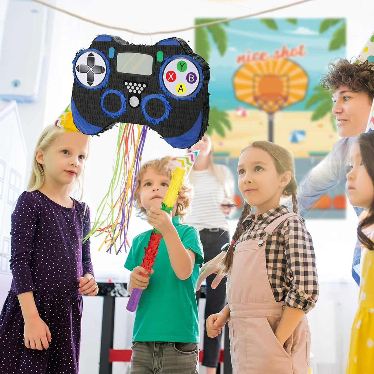 WERNNSAI Video Game Piñata - Game Controller Piñata Bundle with Blindfold and Bat for Boys Kids