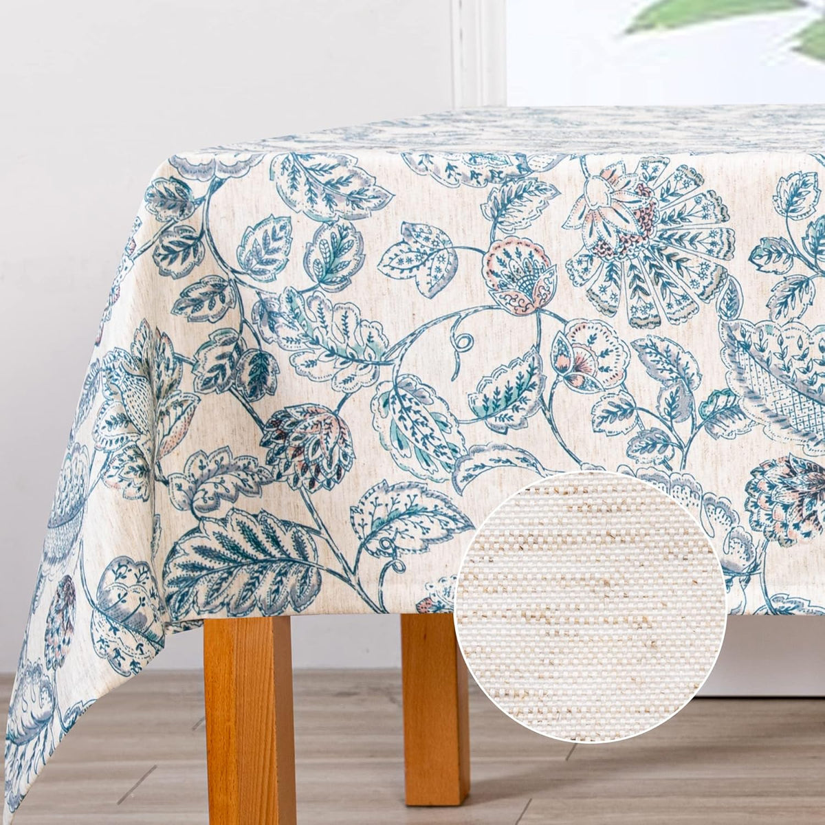 MYSKY HOME Waterproof Tablecloth Rectangle 60x102 Inch Rustic Burlap Tablecloth Spring Floral Linen