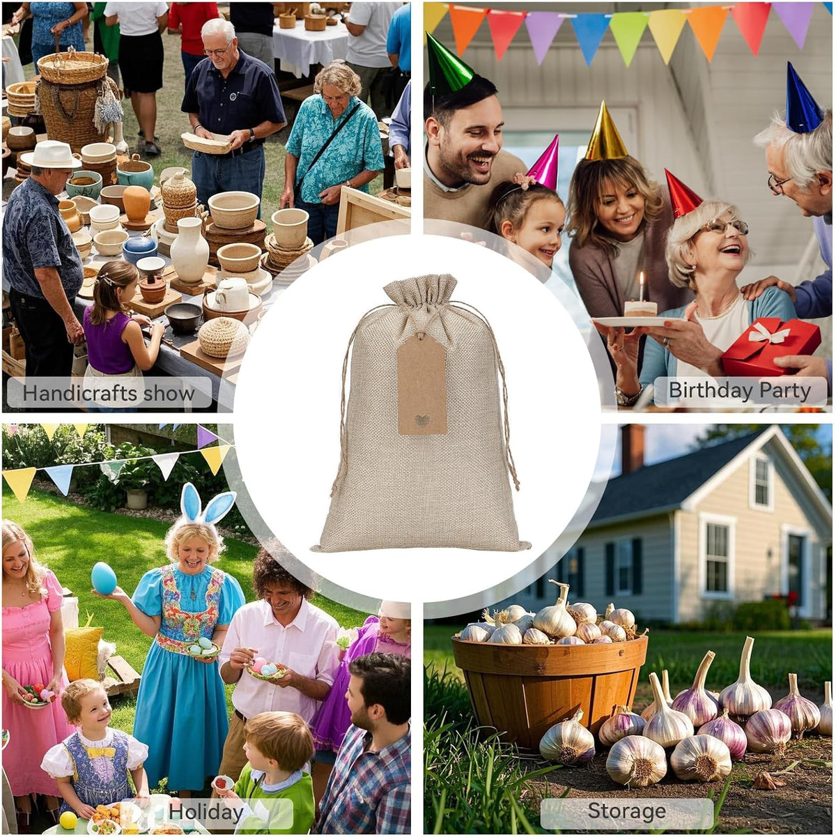 Burlap Bags with Drawstring - 20Pcs 8x12 Gift Sacks for Wrapping Halloween Favors, Breads, Seeds