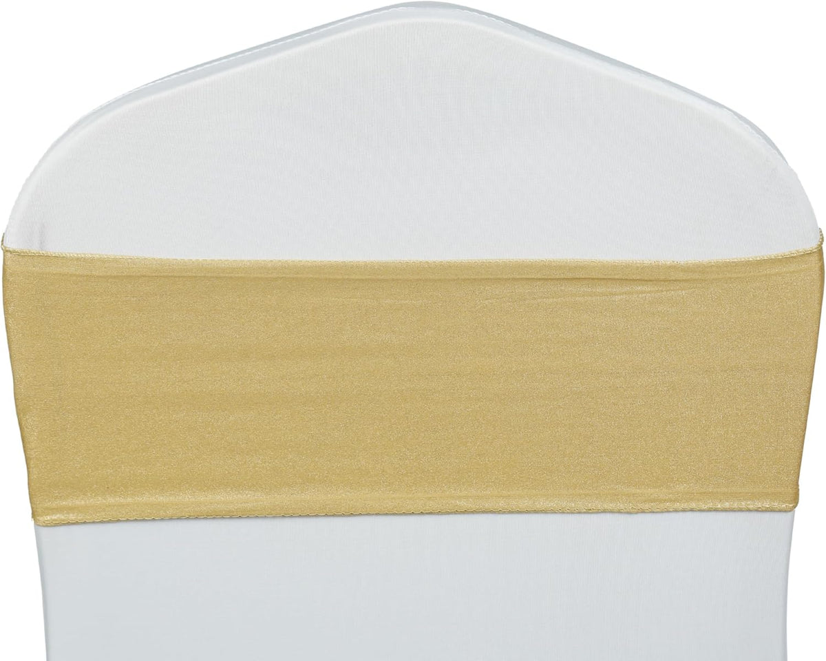 VDS Pack of 300 PCS | Metallic Gold | Spandex Chair Sashes Bows without Buckle | Stretch Elastic
