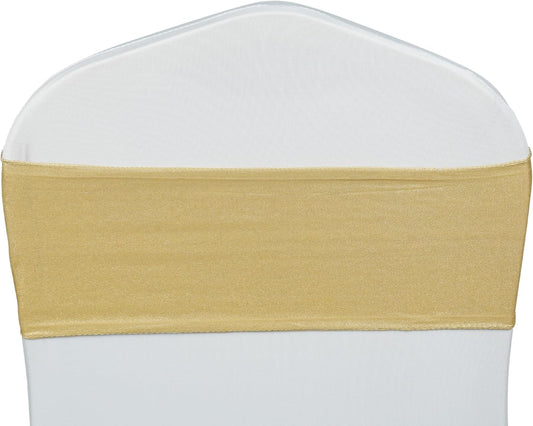 VDS Pack of 300 PCS | Metallic Gold | Spandex Chair Sashes Bows without Buckle | Stretch Elastic