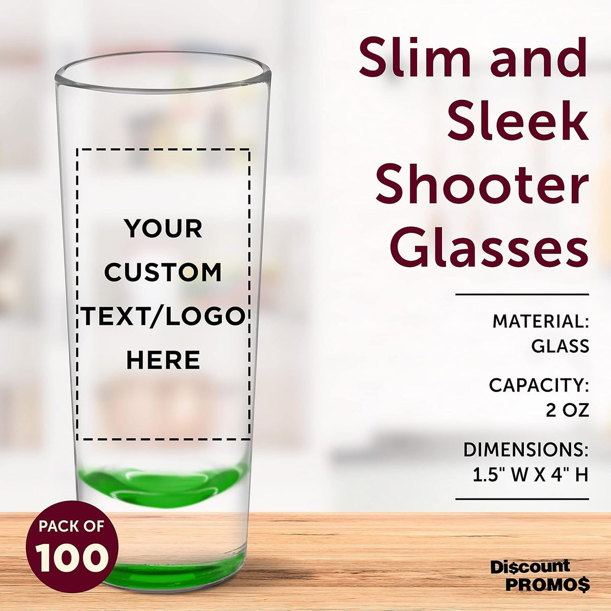 Custom Cordial Shooter Shot Glasses 2 oz. Set of 100, Personalized Bulk Pack - Great for Birthdays