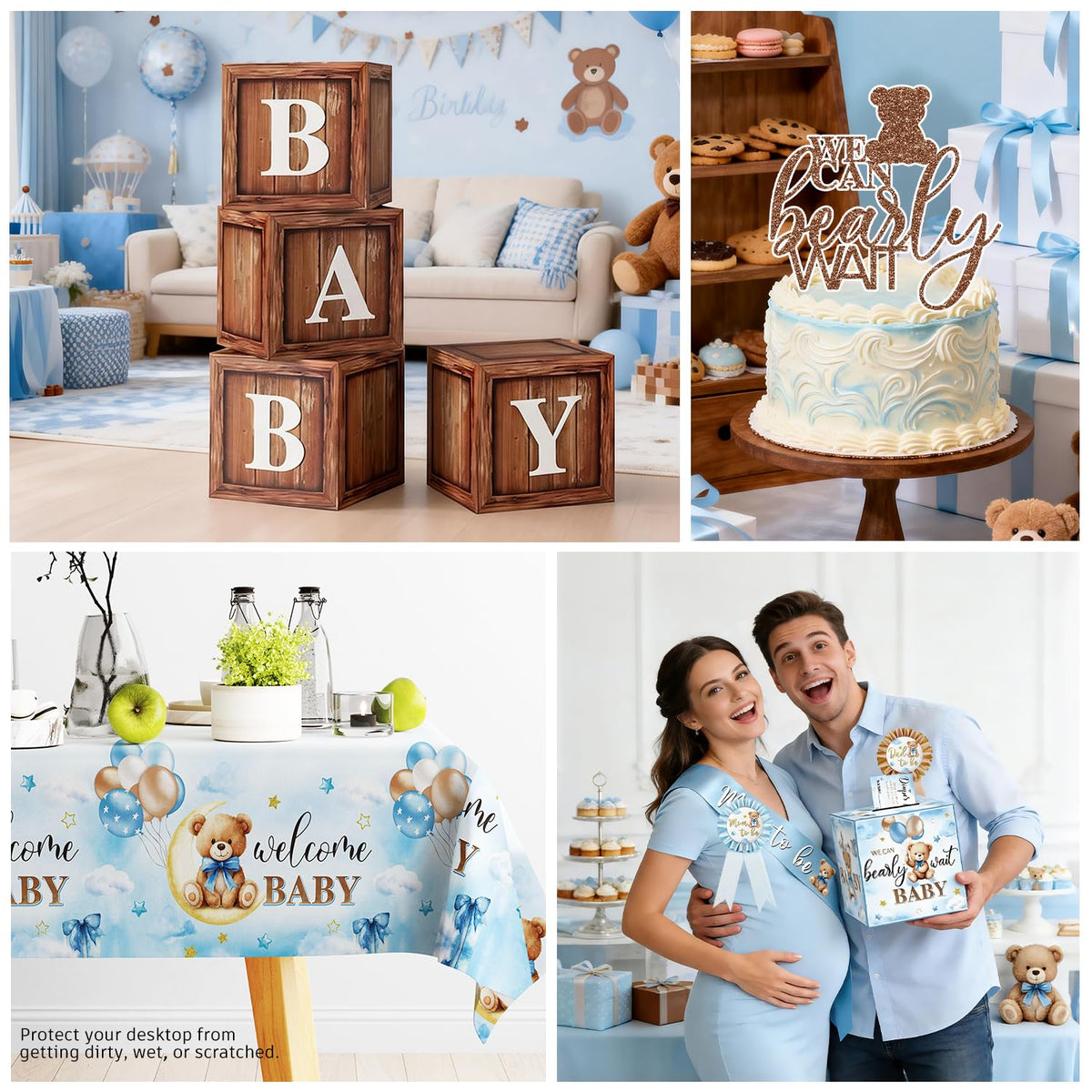 213Pcs cocomigo Blue Baby Boy Shower Decorations Tableware Set, 25 Serves