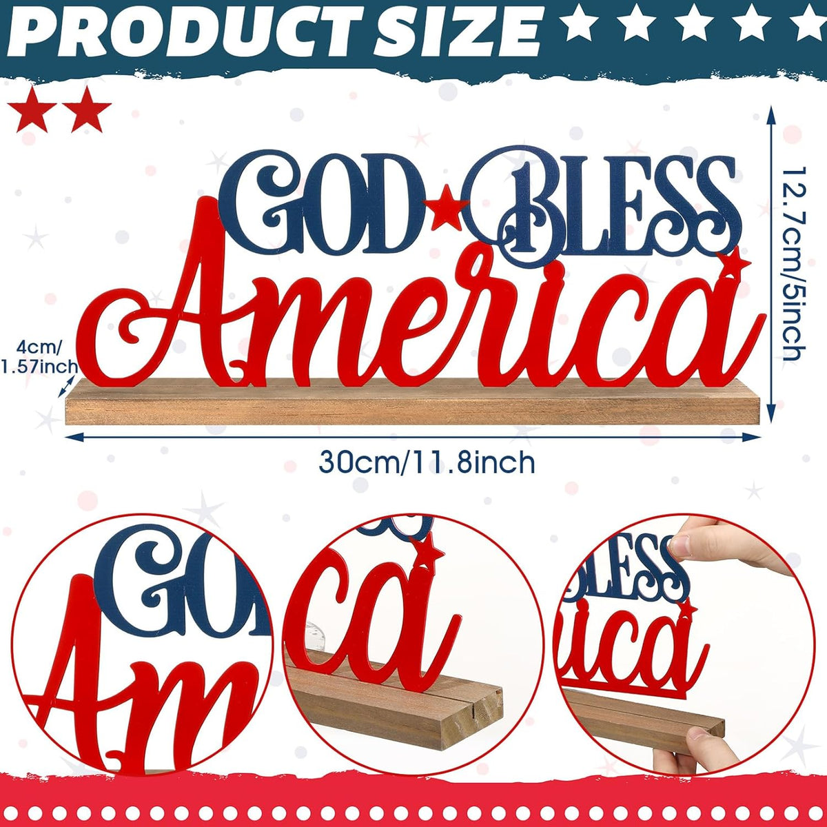 Patriotic God Bless America Metal Sign Rustic Table Decor Holiday Tiered Tray Decor with Wooden