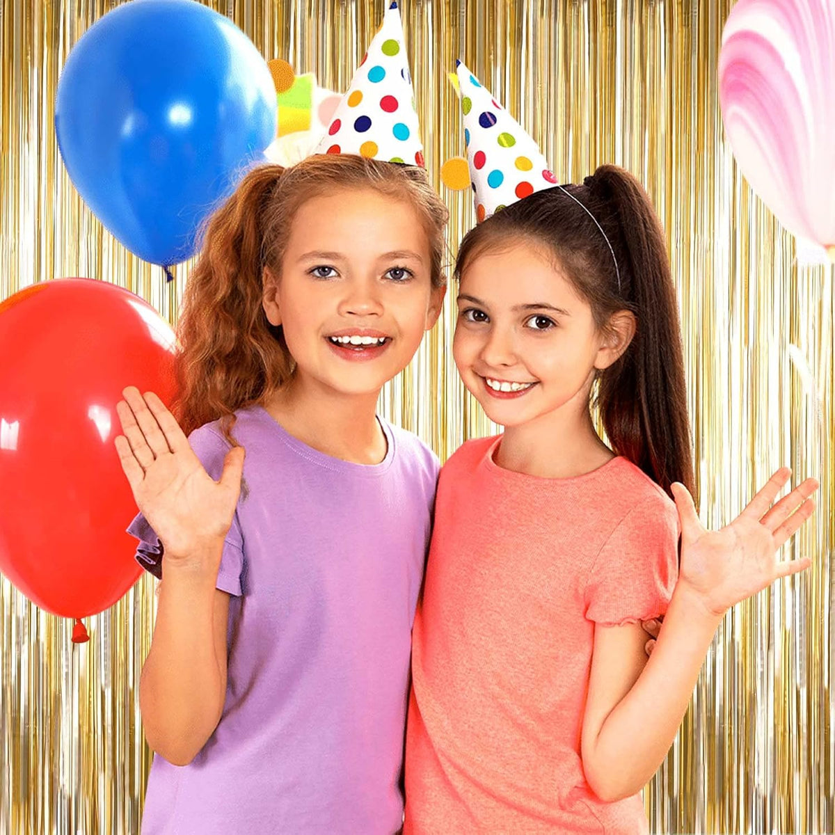 4 Pack Champagne Gold Foil Fringe Curtain Backdrop, 3.3Ft x 9.8Ft Metallic Tinsel Foil Streamers
