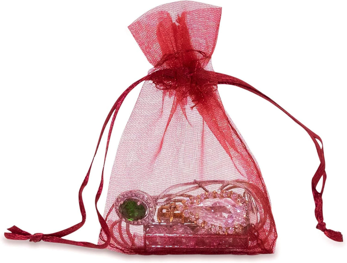 TheDisplayGuys 48-Pack 2" x 2-3/4" Maroon Sheer Organza Gift Bags with Drawstring, Jewelry Candy