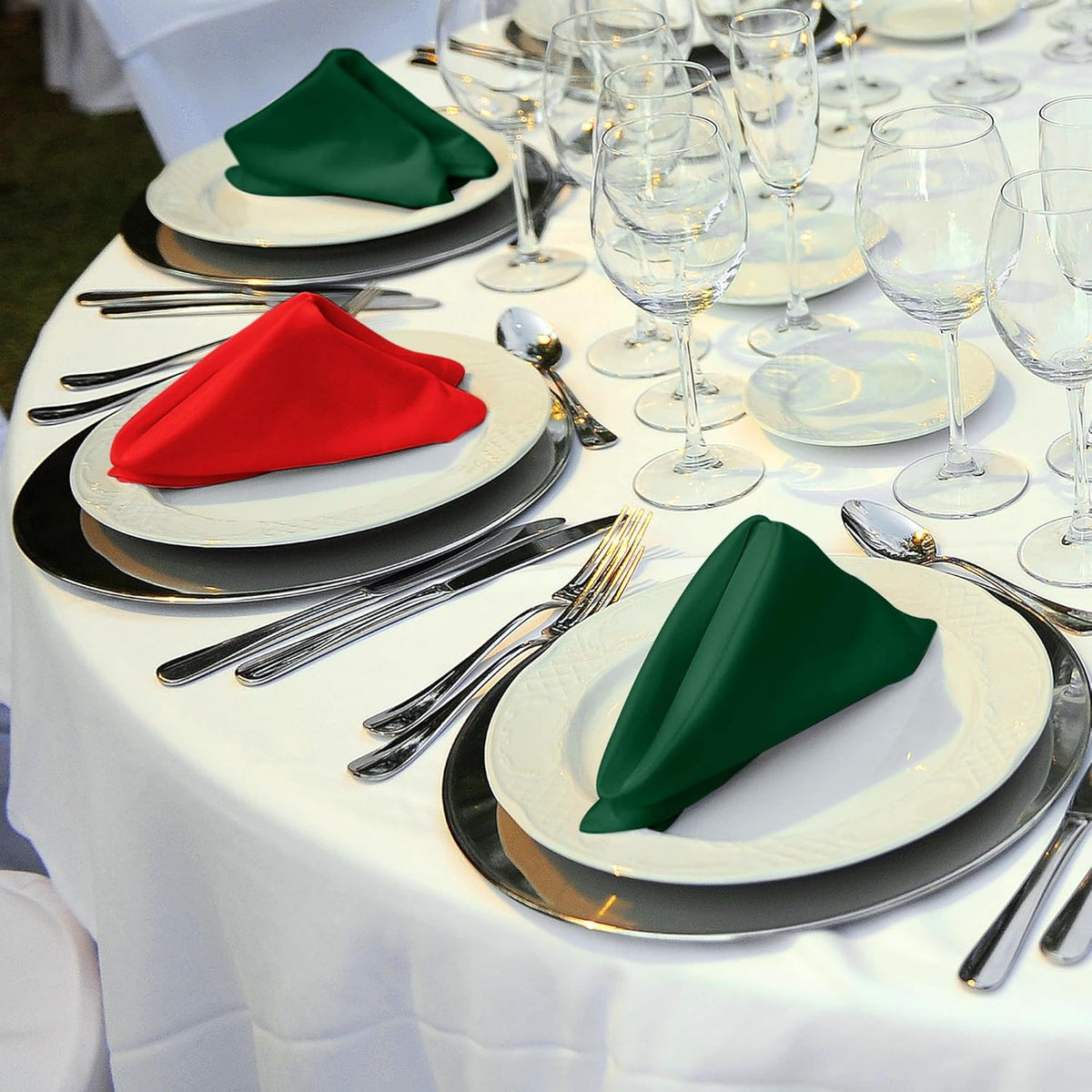 Aneco 12 Pieces Christmas Satin Napkins Soft Dinner Napkins Square Weddings Table Napkins 17 x 17