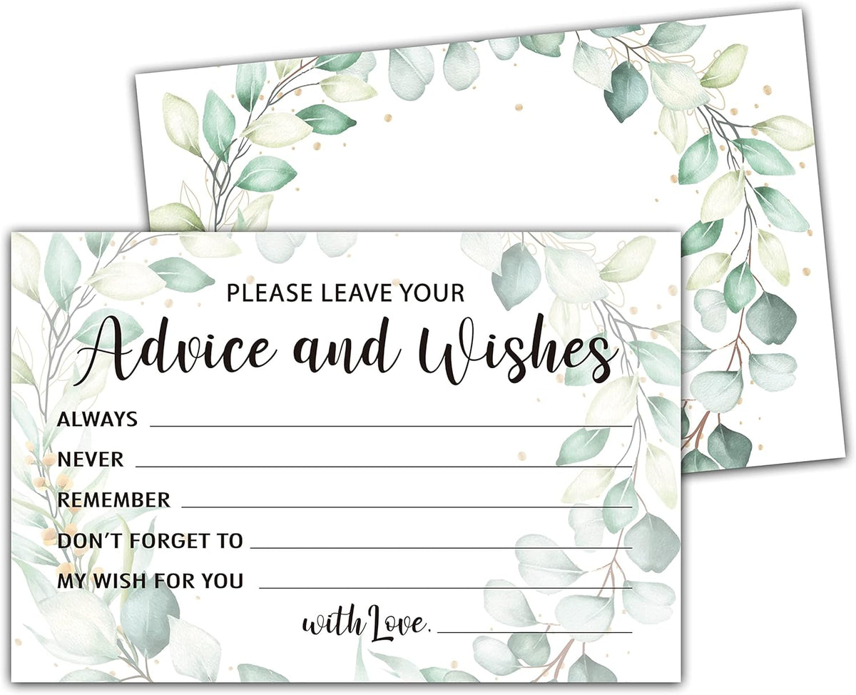 Greenery Advice and Wishes Cards, 25 Pcs Eucalyptus Double Sided Advice Cards for The Bride and