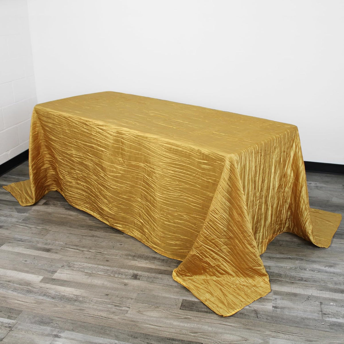 YOUR CHAIR COVERS - 90 x 132 inch Rectangular Crinkle Taffeta Tablecloth - Gold, Rectangle Table