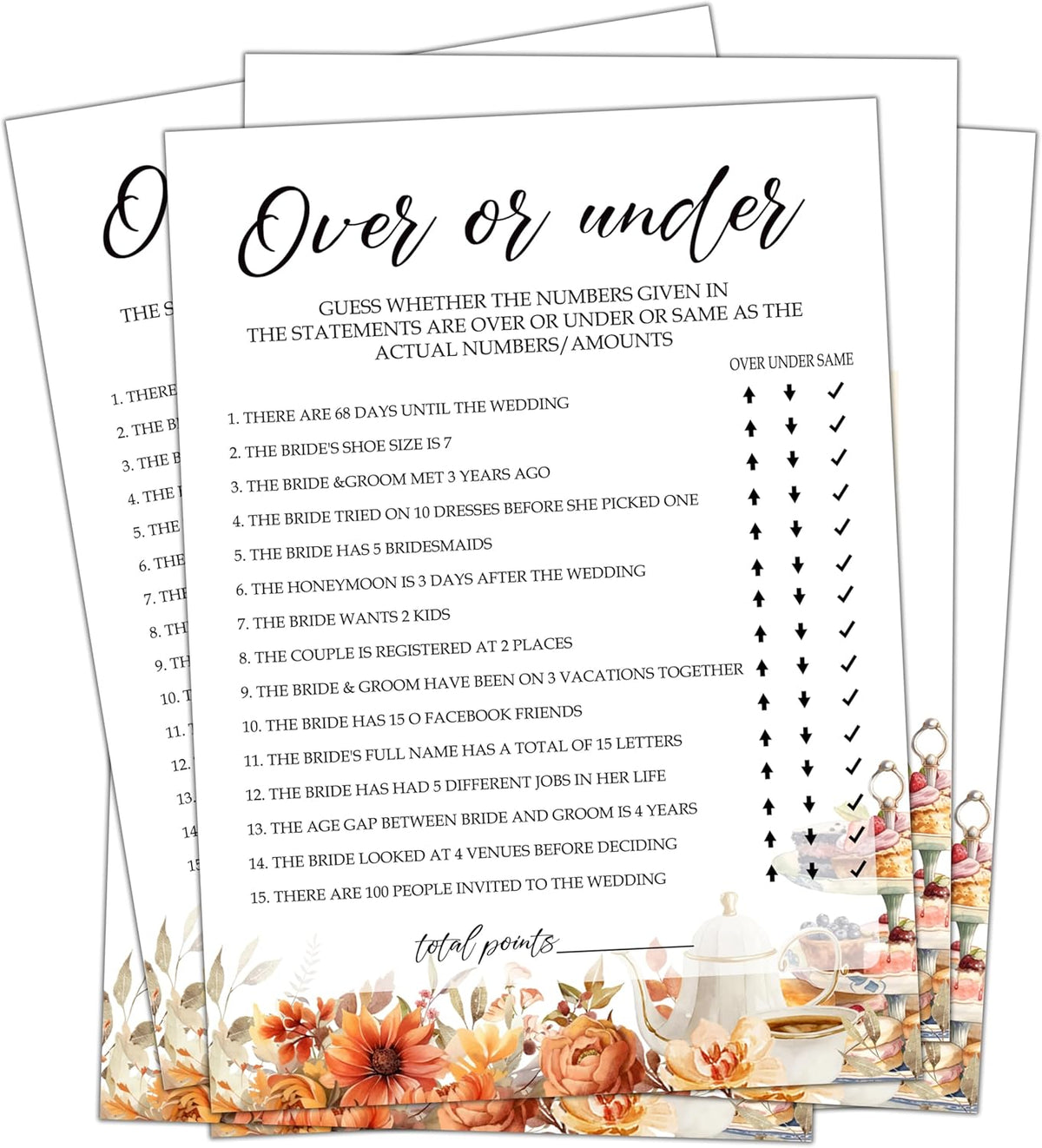 Fall Bridal Shower Games Cards, Over Or Under Wedding Bachelorette Party Games, Fall in Love Bridal