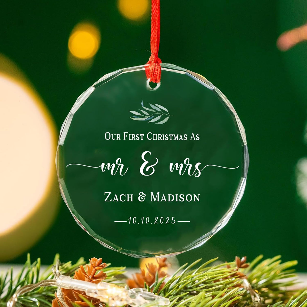 Personalized Glass Ornament 2025 for Married Couples with Name, Custom Wedding Keepsake Gift for