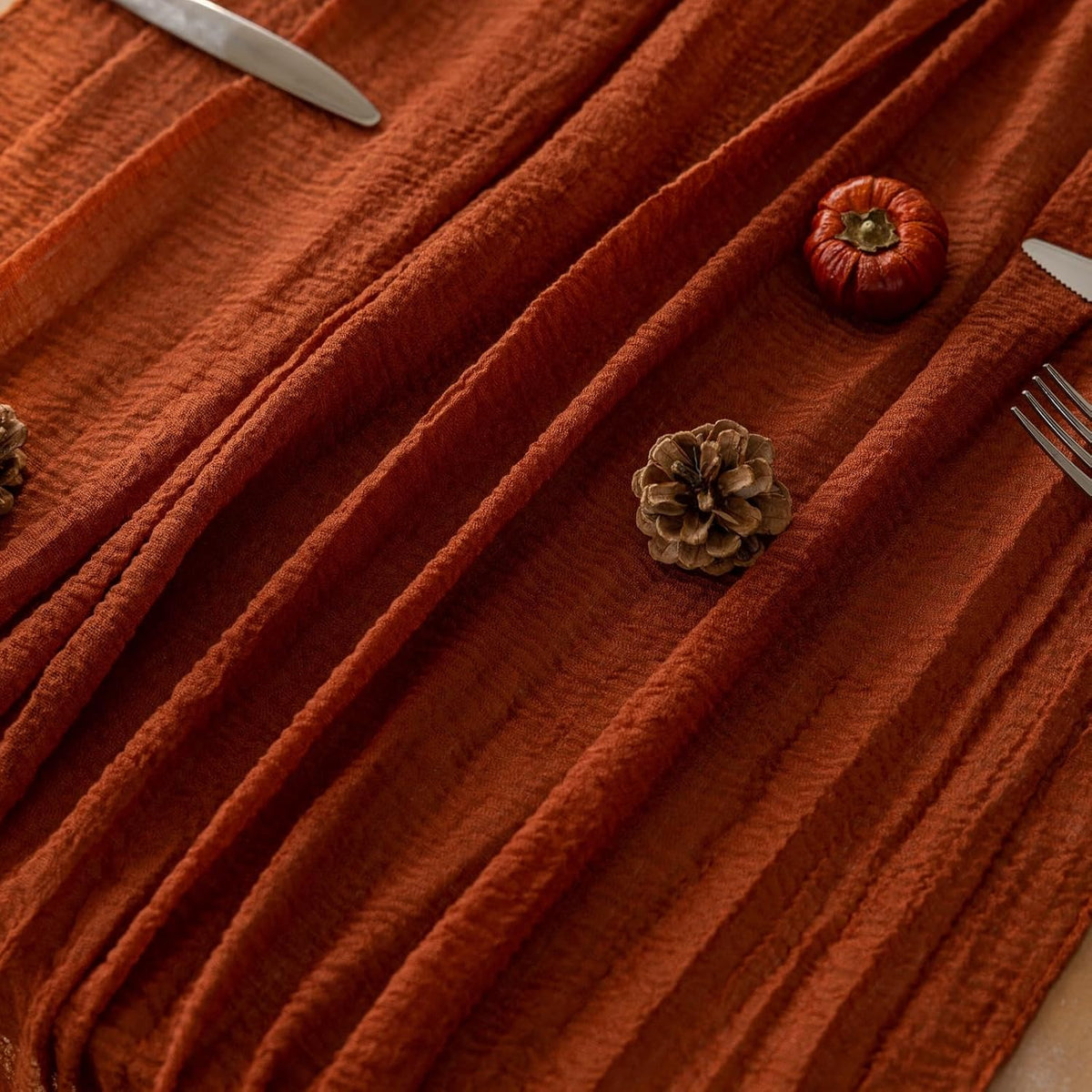 Keketo Fall Thanksgiving Table Runner Terracotta Rust Gauze 120 Inch 10 FT Rustic Burnt Orange