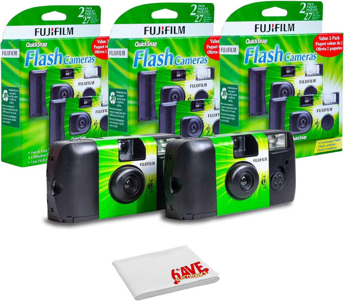 FUJIFILM QuickSnap Flash 400 One-Time-Use Disposable Camera with Flash (4X 2 Pack) Bundle with