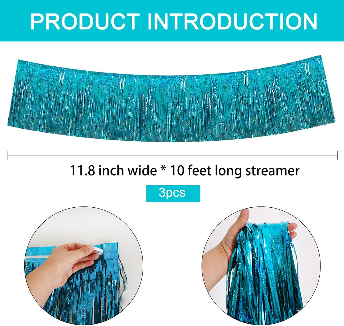 BEISHIDA 3 Packs Metallic Foil Fringe Garland Laser Lake Blue Wall Hanging Tinsel Fringe Banners