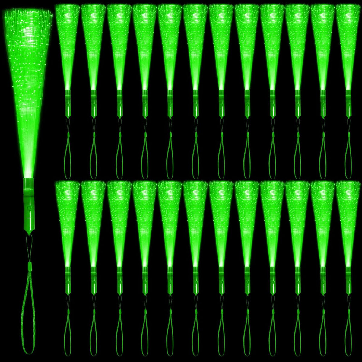 48 PCS Green Glow Fiber Wands Sticks LED Light Wands 3 Modes Flashing Fiber Optic Light Rod Bulk