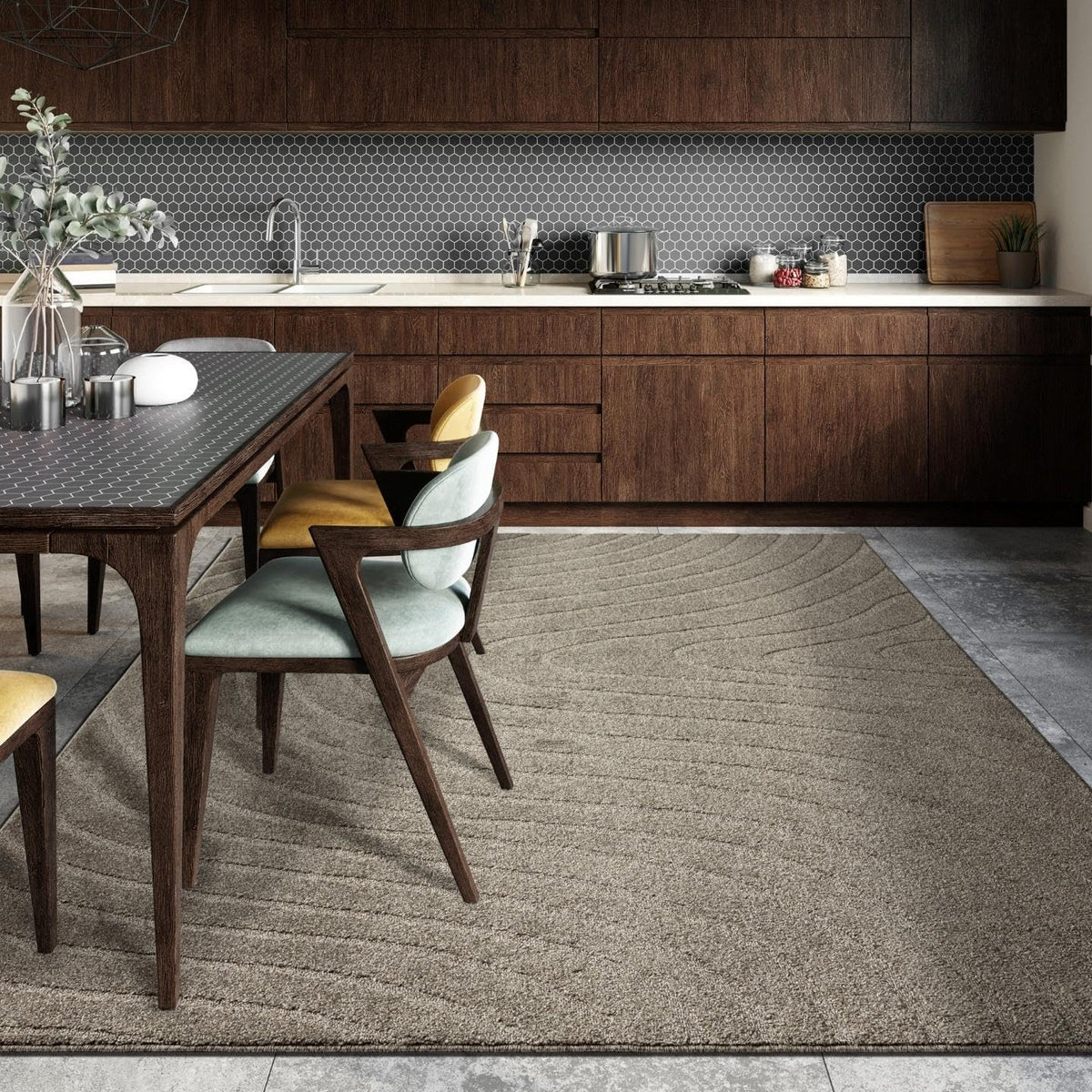 LUXE WEAVERS Modern Geometric Wave Taupe 5x7 Area Rug
