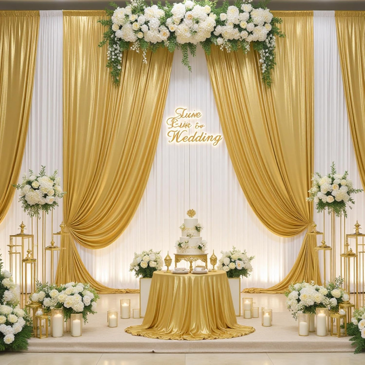 30ftx10ft Gold Backdrop Curtain for Parties, Wrinkle Free Glitter Photo Backdrop Drapes 6 Panels