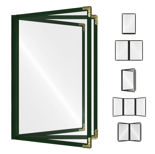 Goodsmart Restaurant Menu Covers – 25 Pack Green 6-View Booklet 5.5" x 8.5", Side-Loading Vinyl &