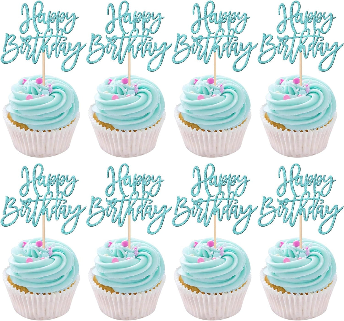 24 PCS Happy Birthday Cupcake Toppers Glitter Picks for Celebrating Anniversary Theme Party Cake