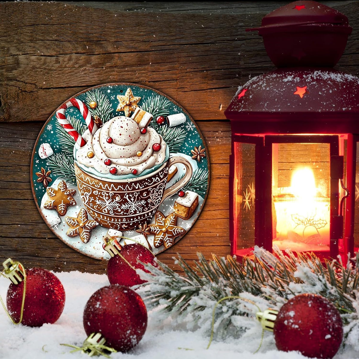 Round Christmas Signs Hot Cocoa Bar Metal Tin Sign Christmas Decor For Home Vintage Christmas
