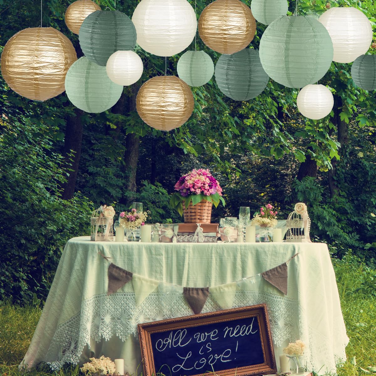 zilue Paper Lanterns Decorative, Round Hanging Paper Lanterns Decorations for Rustic Party Bridal