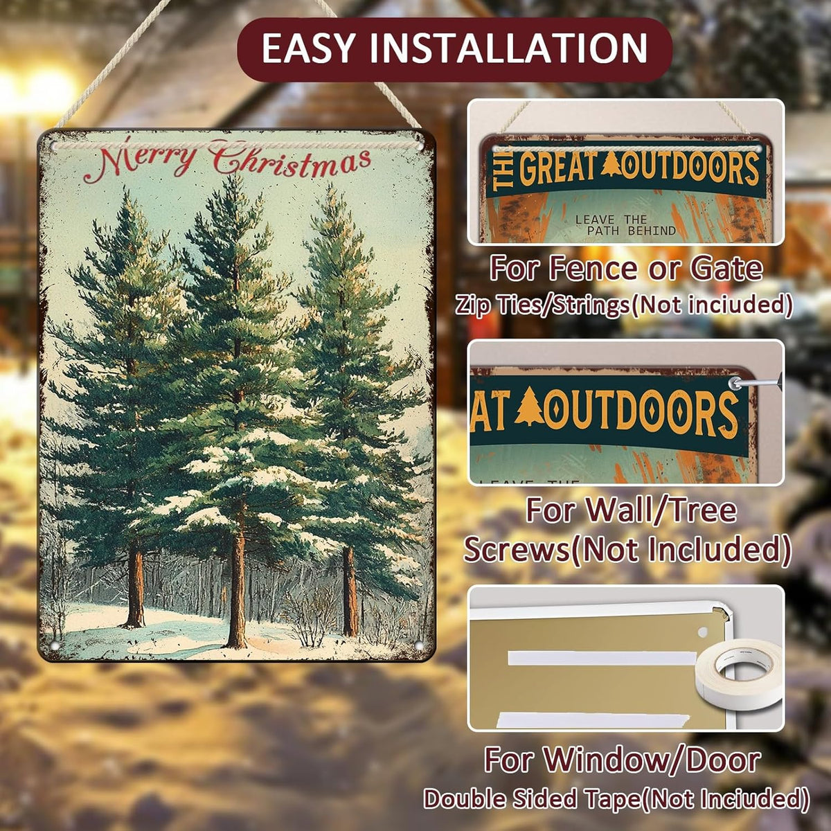 Vintage Christmas Decor Sign Christmas Tree Metal Tin Sign Merry Christmas Retro Tin Sign for