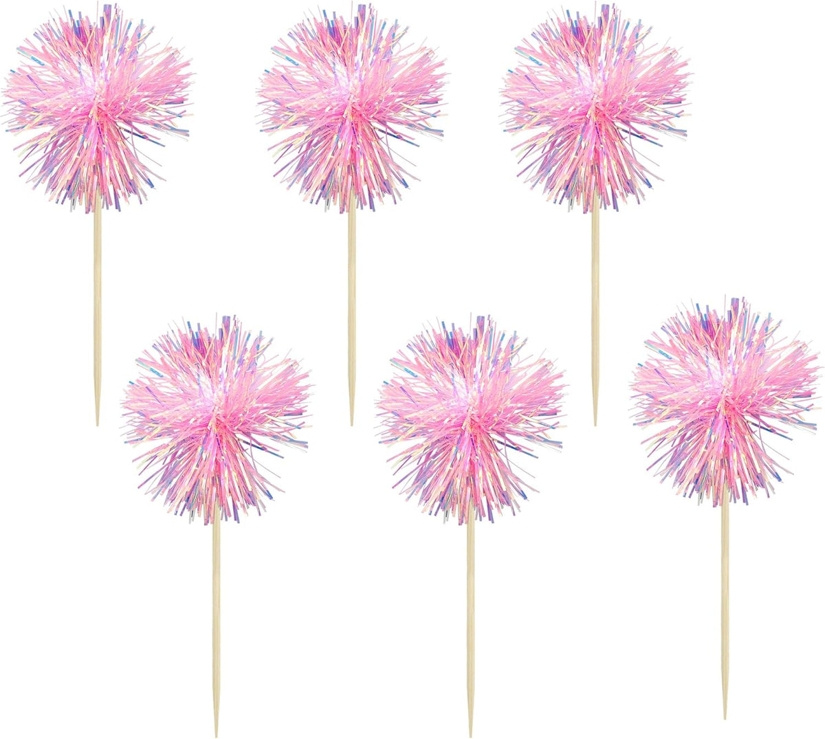 Gyufise 30Pcs Foil Firework Cupcake Toppers Sparkle Tinsel Cake Toppers Tinsel Drink Cake