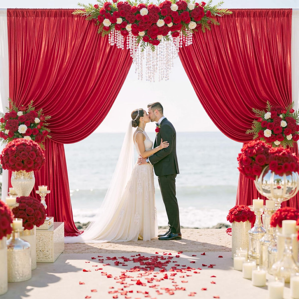 gogoparti 10x10FT Red Sequin Backdrop Curtain - 2 Panels of 5x10FT Wrinkle-Free Glitter Drapes for