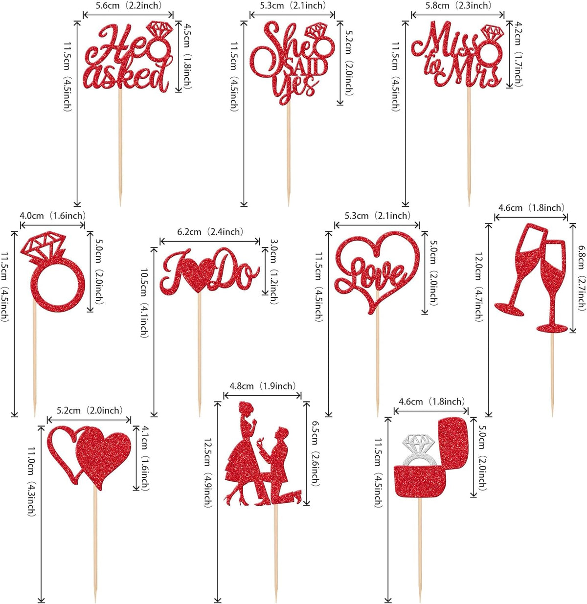 30 PCS He Asked She Said Yes Cupcake Toppers Glitter Engagement Cupcake Toppers Miss to Mrs I Do
