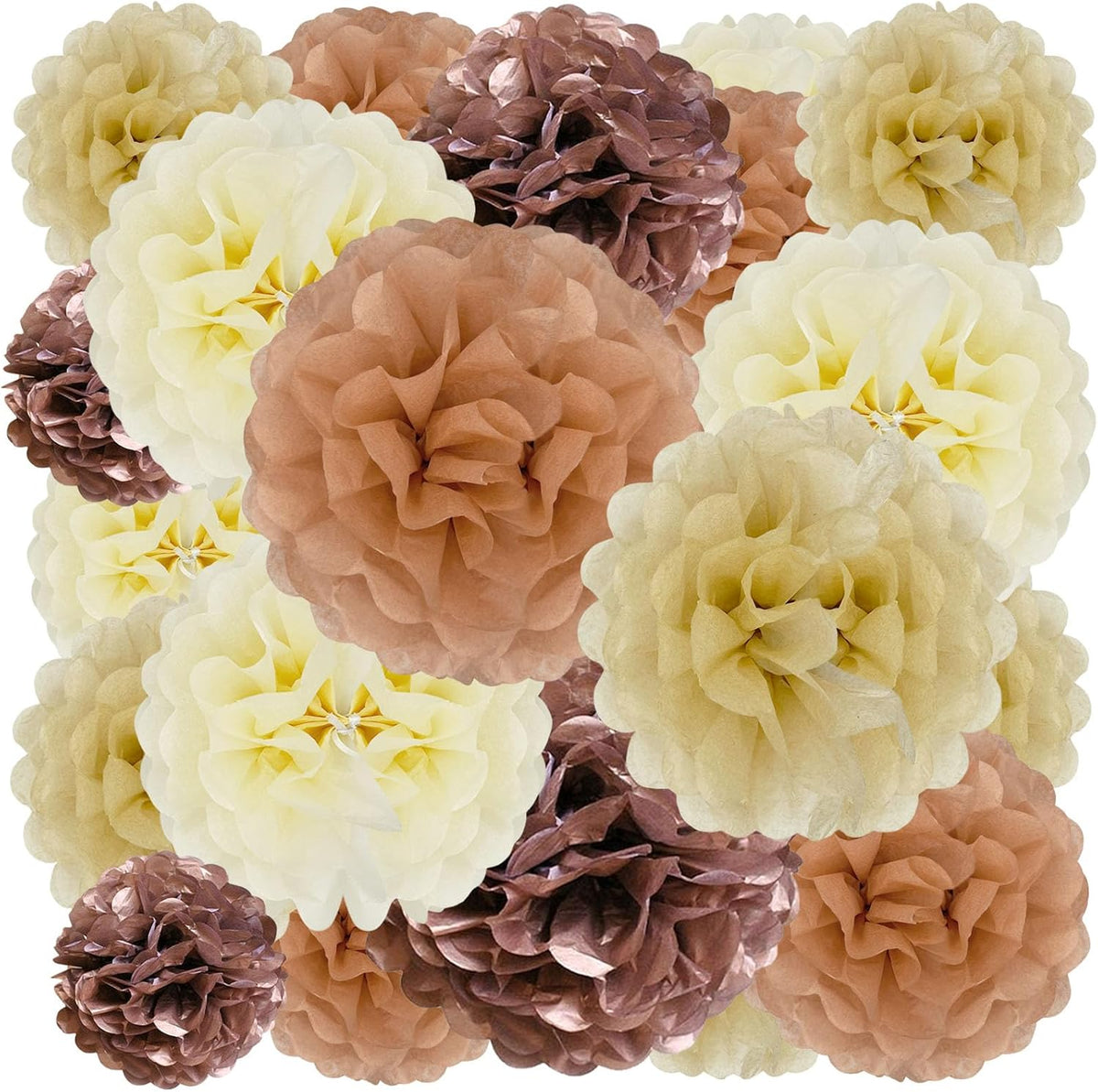 Tissue Paper Pom Poms, Ivory Khaki Rose Gold Nude Pink Tissue Paper Flowers, Hanging Flower Balls