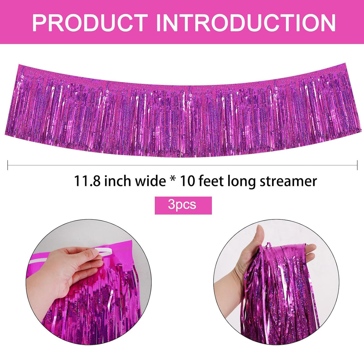 BEISHIDA 3 Packs Metallic Foil Fringe Garland Laser Rose Red Wall Hanging Tinsel Fringe Banners for